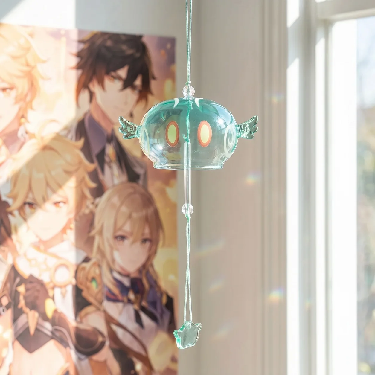 Campana de Viento de Cristal con Diseño de Slime de Genshin Impact, Colgante de Anime, Decoración Linda para Habitación, Ventana, Jardín, Balcón, Regalo, Decoración del Hogar