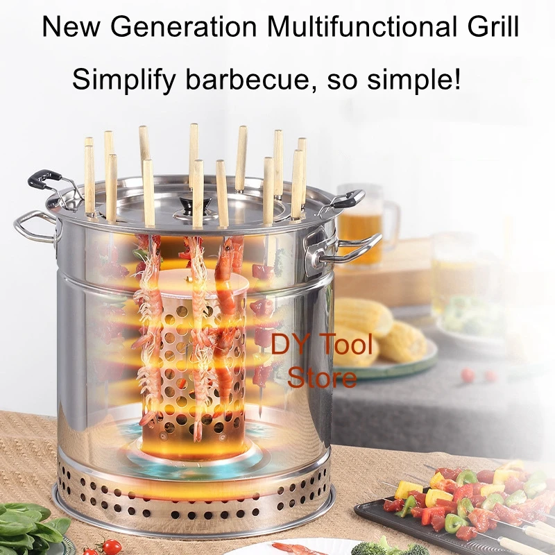 Smokeless grill Home grill Outdoor portable charcoal hanging grill Stainless steel grill Indoor smokeless grill