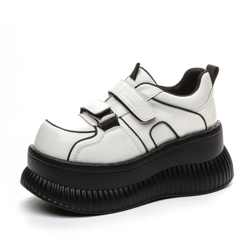 

Женские кроссовки на платформе с толстой подошвой в стиле ретро, весна-осень 2025, однотонные, с увеличенной подошвой 7 см, повседневные, на высоком каблуке