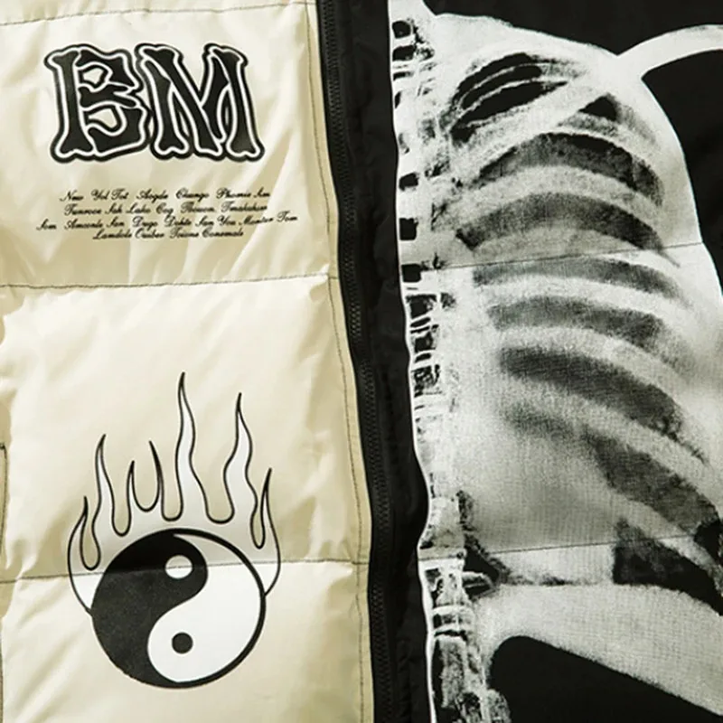 سترات شتوية للرجال من Streetwear Harajuku Hip Hop سترات شتوية مبطنة برسومات هيكل عظمي سترات سميكة ودافئة كبيرة الحجم