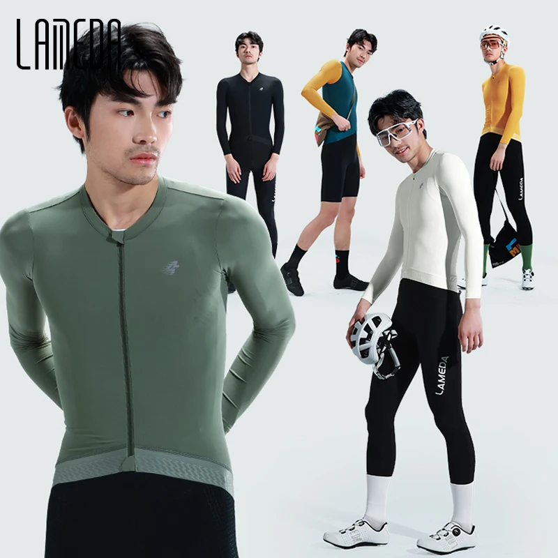 

LAMEDA Cycling Jersey Men Long Sleeve Bicycle Road Bike Jerseys for Men Full Zipper with Pockets MTB Cycling Clothing Quick Dry