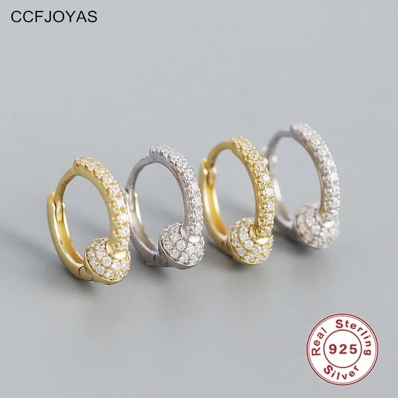 

CCFJOYAS 100% 925 Sterling Silver Hoop Earrings INS Exquisite Small Golden Ball with White Zircon Earrings Gold Silver Jewelry