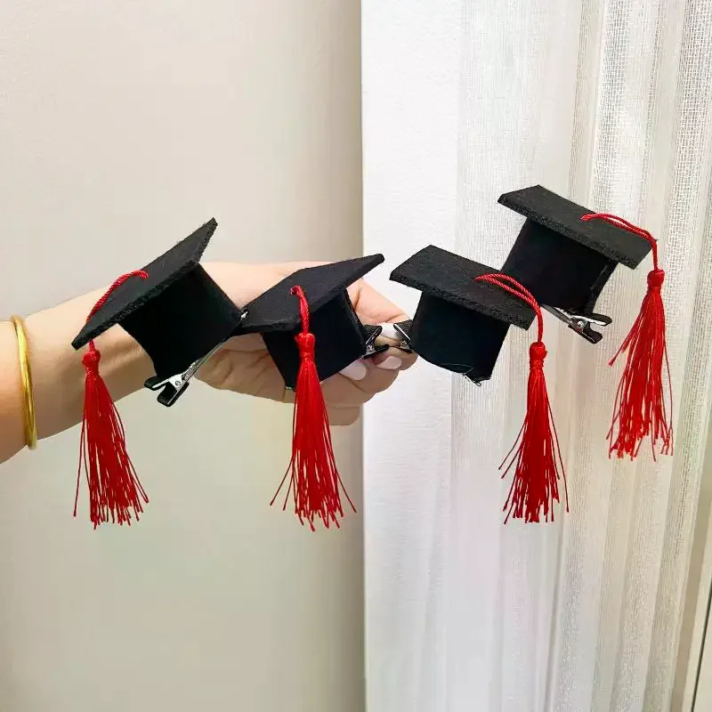 2Pcs Graduation Tassel Hat Mini Doctoral Cap Clip Headband Graduation Hat Party Stereoscopic Headdress Graduation Hair Decor view 4