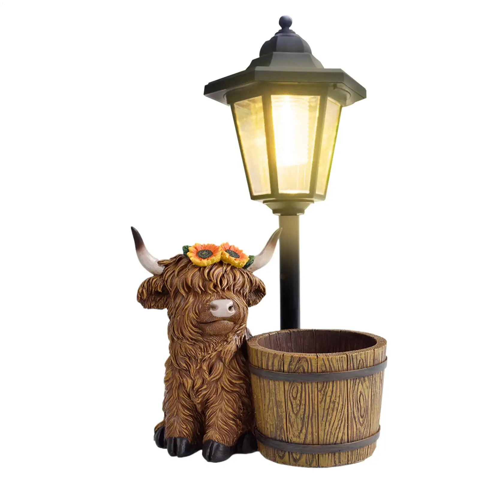 Resin Highland Cow Statue Solar Light Animal Ornament Outdoor Decorative Large Garden Sculpture For Balcony Porch Lawn
