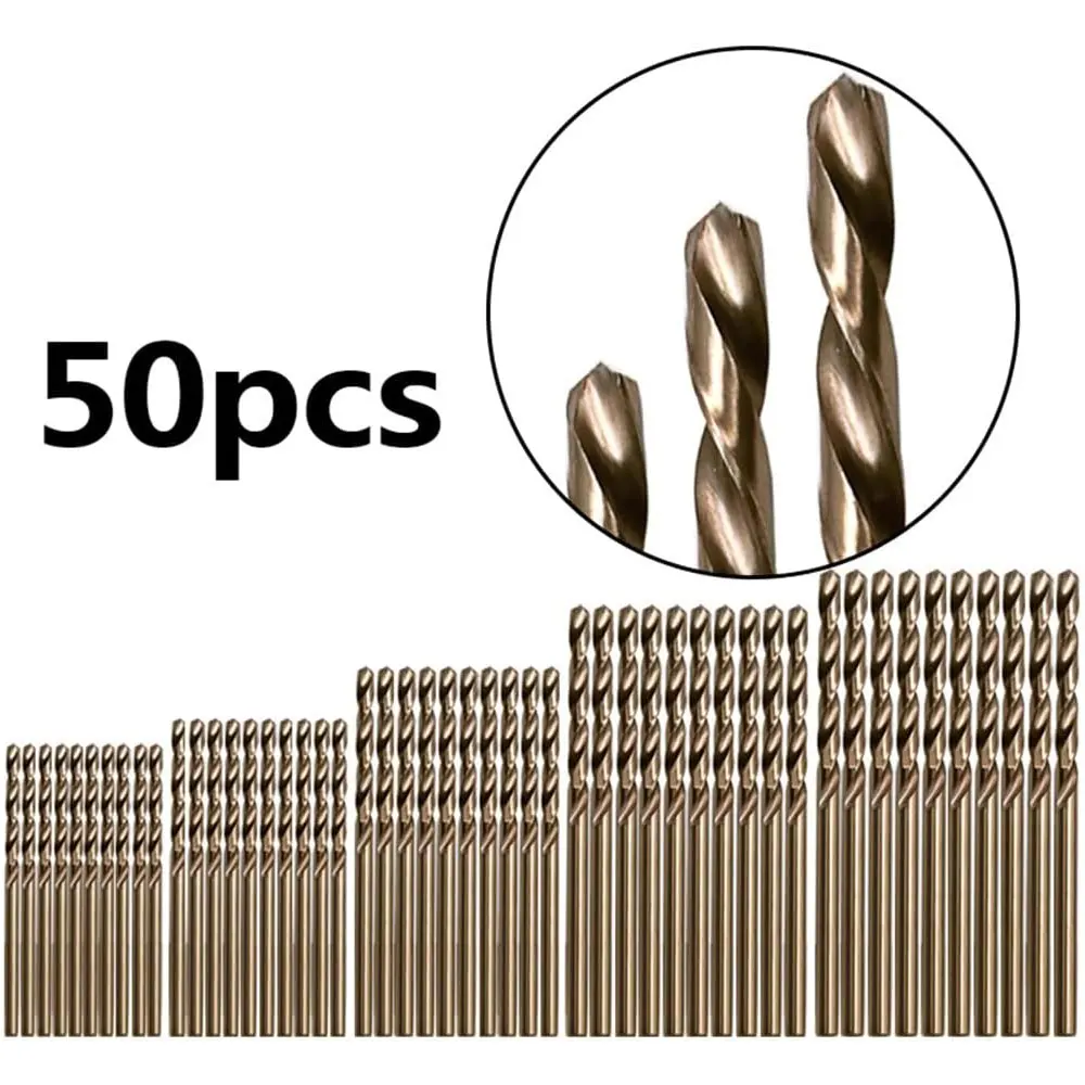 STONEGO 50PCS Auger Bit Straight Shank High Speed Steel Cobalt M35 Stainless Steel Metal Reamer Bit Grinding