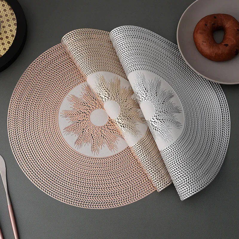Braided Pine Leaf Hollow Placemats American Round Bronzing Solid Color Tableware Mats Restaurant Hotel Party Banquet Table Mat