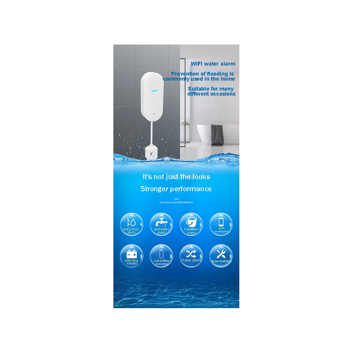 Tuya เครื่องตรวจจับการรั่วไหลของน้ำในบ้านอัจฉริยะ, เครื่องตรวจจับระดับน้ำรั่วระบบเตือนน้ำรั่ว
