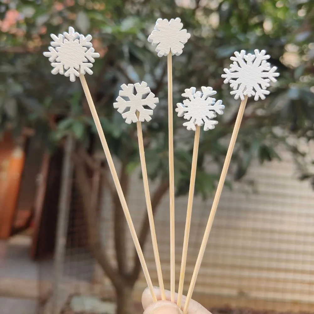 50/100Pcs Christmas Bamboo Skewer Cocktail Picks Cupcake Topper Disposable Food Dessert Toothpicks Fruit Sticks Party Supplies