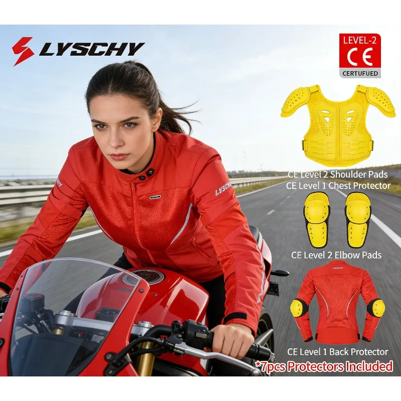 Women's Mesh Motorcycle Riding Jacket Summer Breathable Anti-fall CE Protective Ladies Biker Motorbike Gear All Season
