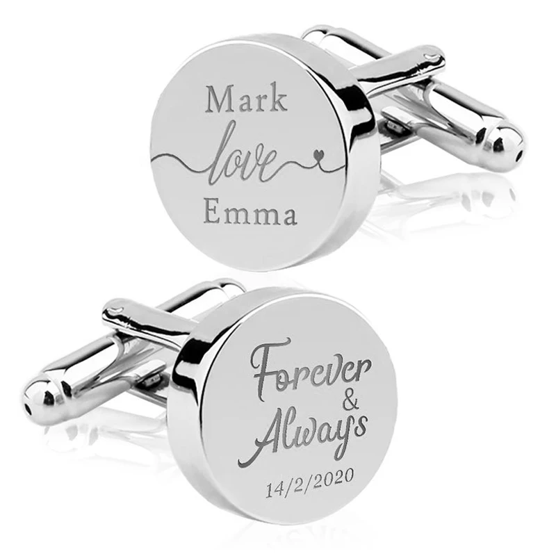 High Quality Stainless Steel Custom T-shirt Mens Cufflinks Personalized Id Name for Wedding Groom/Fathers of The Bride Gifts