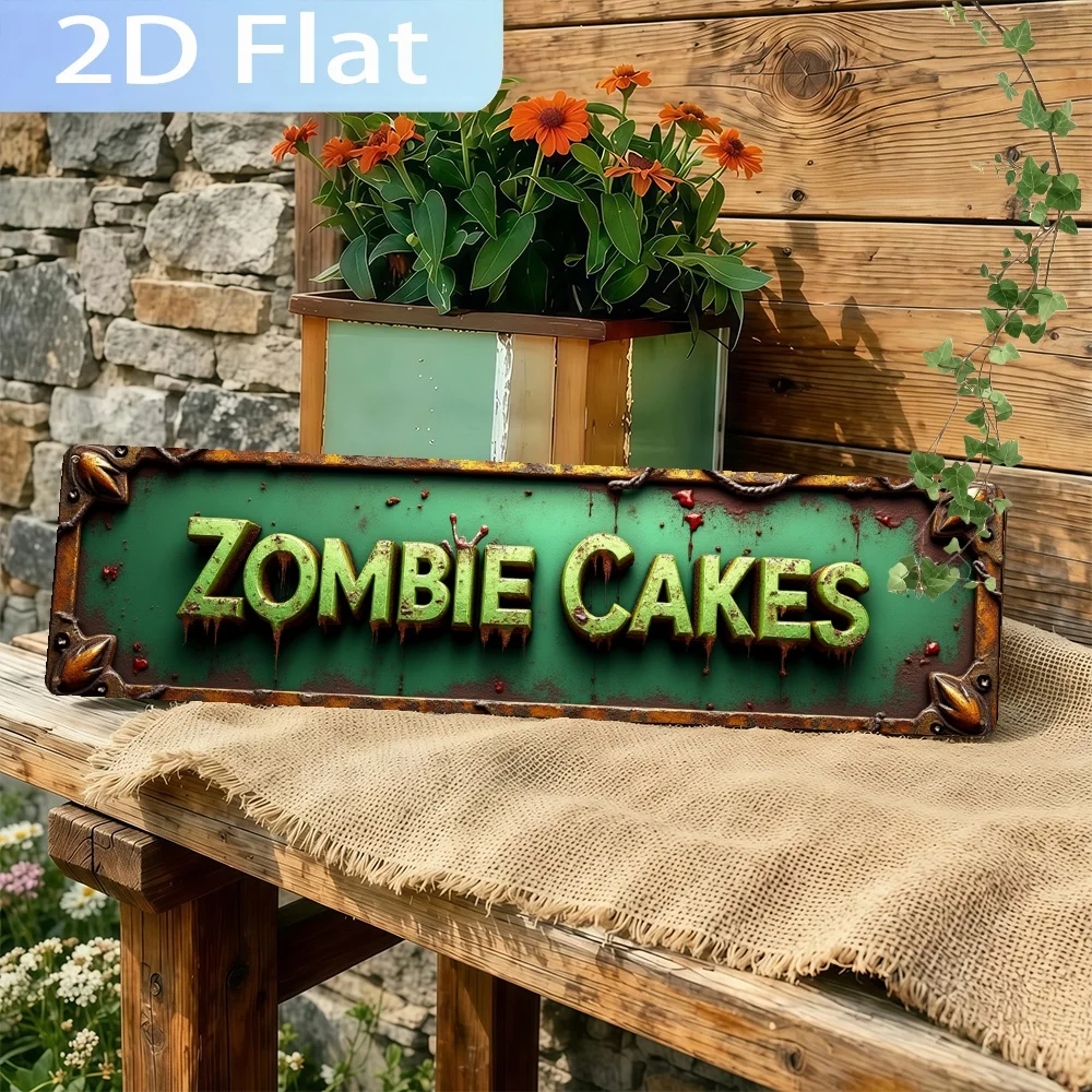2D Flat, 1pc 'Zombie - Themed Cake Sign' Aluminum Sign, Vintage Wall Decor for St. Patrick's Day, Ranches, Western Themed