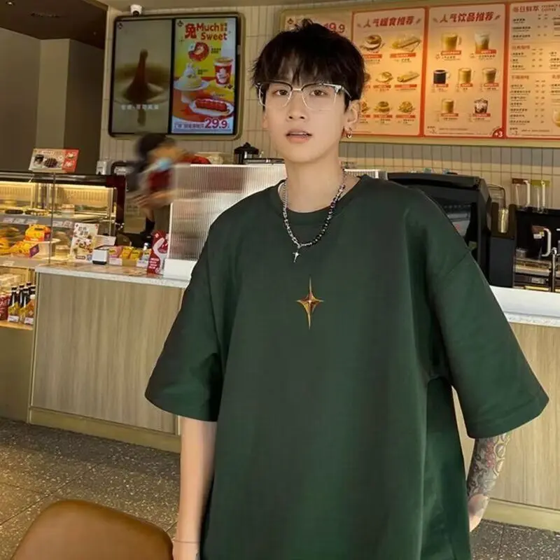 Handsome Simplicity Printing Thin Style Large Size Couple Versatile Solid Color Cotton Comfort Men's Short Sleeved Summer 2024