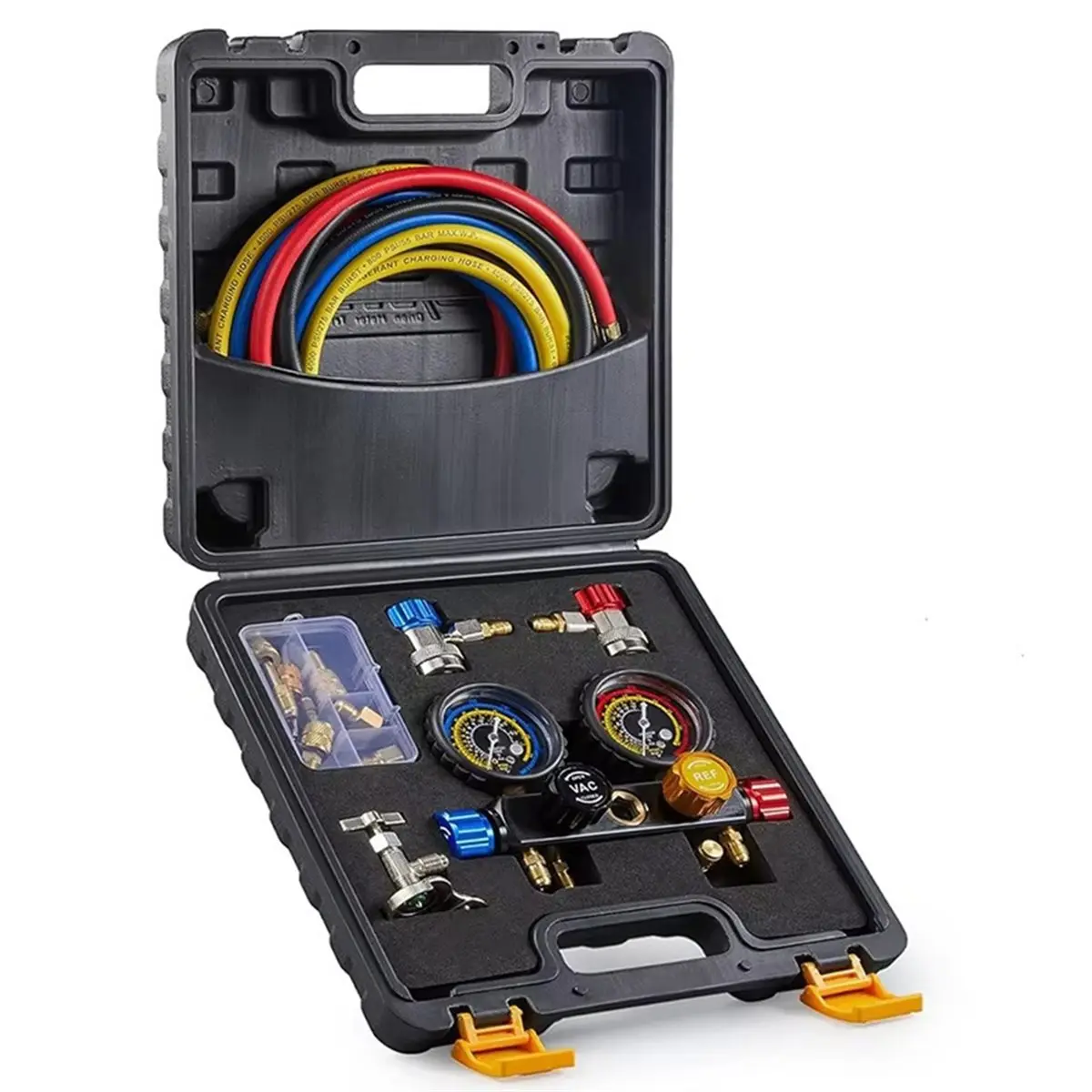 Manifold Gauge Conditioning Refrigerant Charging Tool 4-Way Dual-Value Pressure Gauge for R22/R134a/R410a Refrigerant