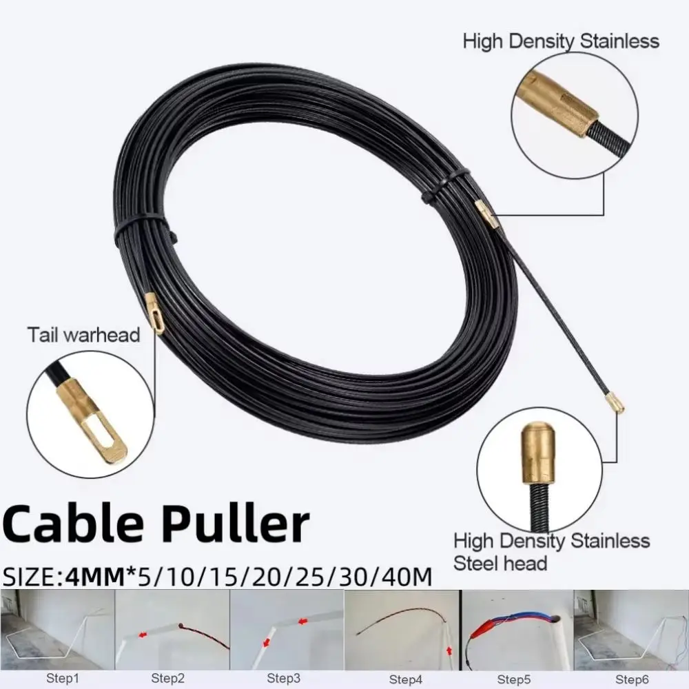 1Roll Durable 5/10/15/20/25/30M Cable Puller Nylon 3mm Guide Push Puller Electrician Spring Tape Wall Wire Lead Wiring Aid Tool