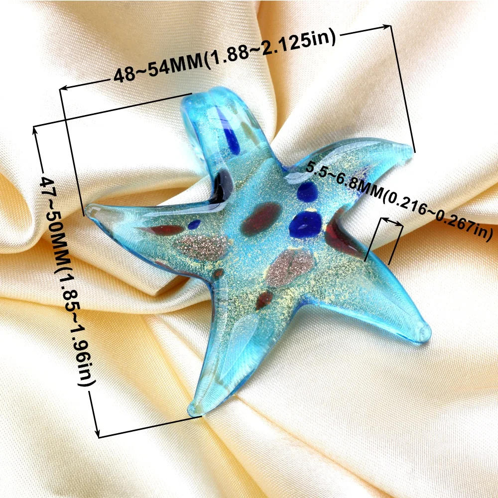 2PCS/Lot 53MM Contains Gold Foil Starfish Shape Pendant Handmade Lamp Work Beads DIY Necklace Jewelry Making