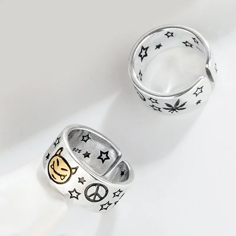 New Arrival Vintage Devil Face & Star Thai Silver Ladies Party Ring Jewelry For Women Halloween Gift Never Fade
