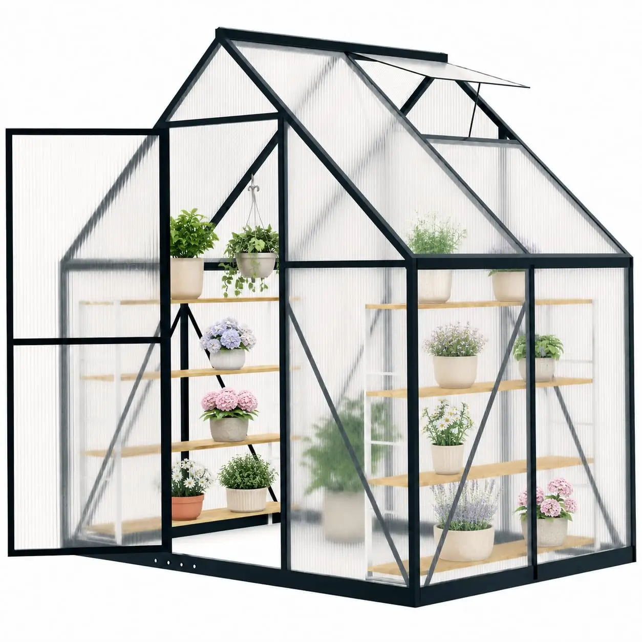 6x4 FT Small Polycarbonate Greenhouse, Walk-in Greenhouses for Outdoors, Aluminum Frame Plant Green House with Locking