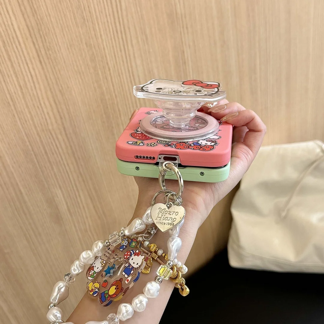 日本韓国風のかわいいハローキティケース、Samsung Galaxy Z Flip 3 4 5 6 7 FE用、耐衝撃、Magsafe対応、磁気ワイヤレス充電カバー