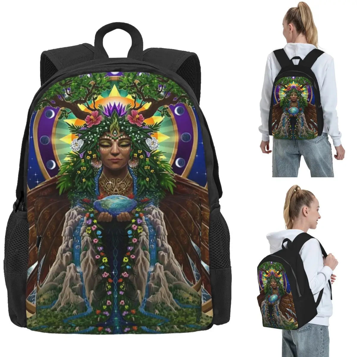 

Gaia Sacred System Backpack Daypack Large Capacity Kids BookBag School Bag Shoulder Bags for Men Women