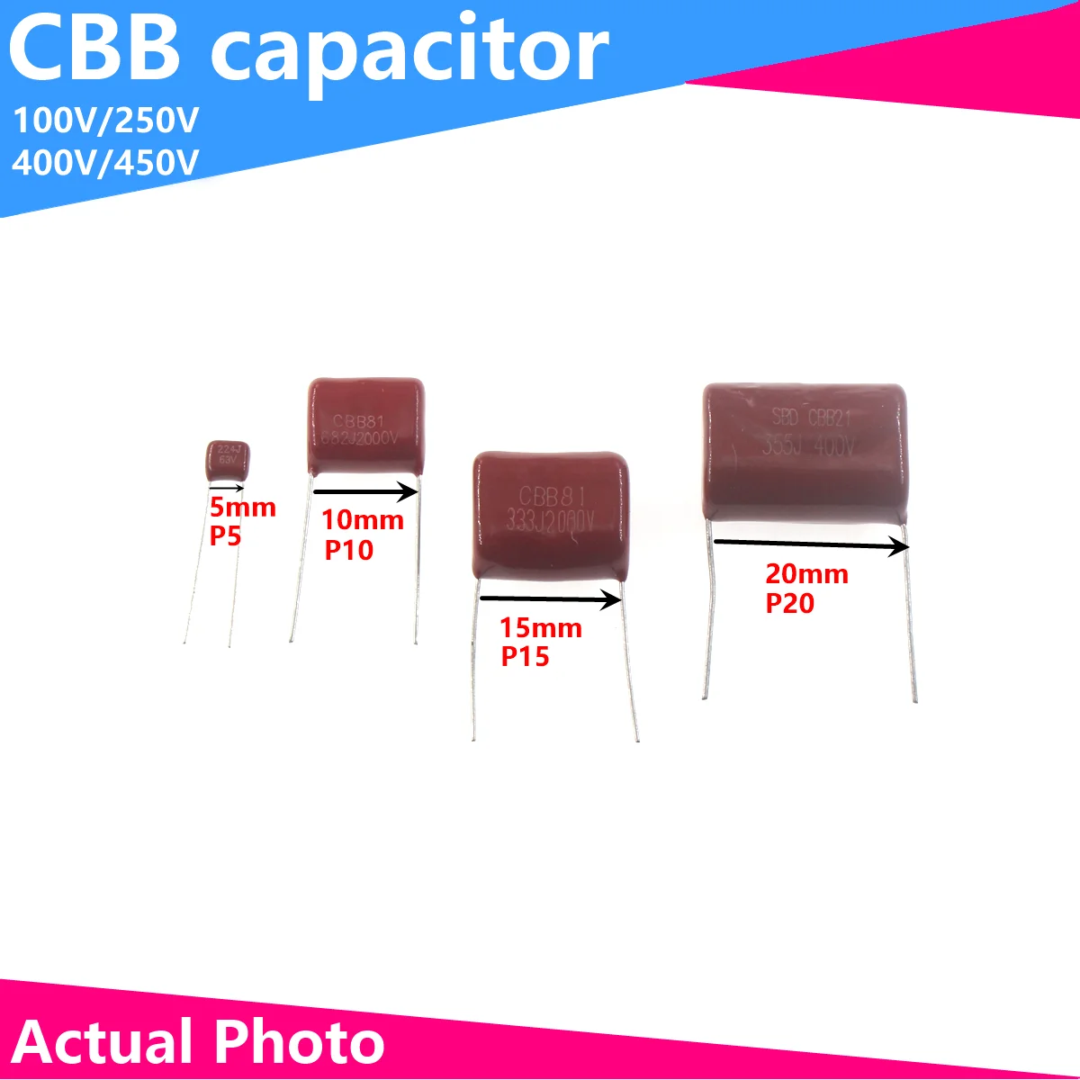20/10/5PCS CBB Kondensator z folii polipropylenowej 100V 250V 400V 450V 103 104 105 155 224 225 334 474 475 102 0.1UF 0.47UF 1UF
