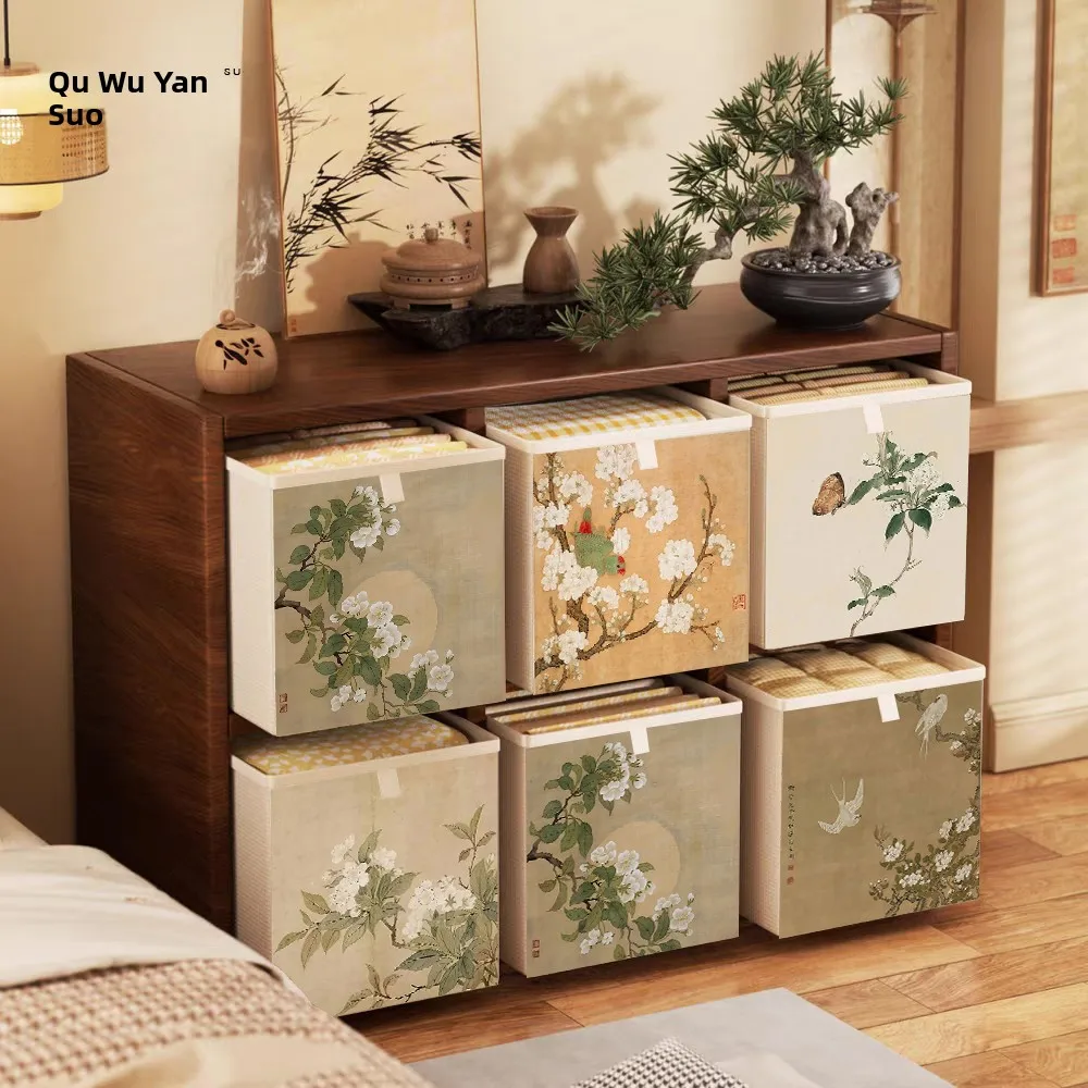 retro-chinese-style-large-capacity-drawer-type-storage-box-living-room-organizer-oxford-cloth-material-stackable-basket
