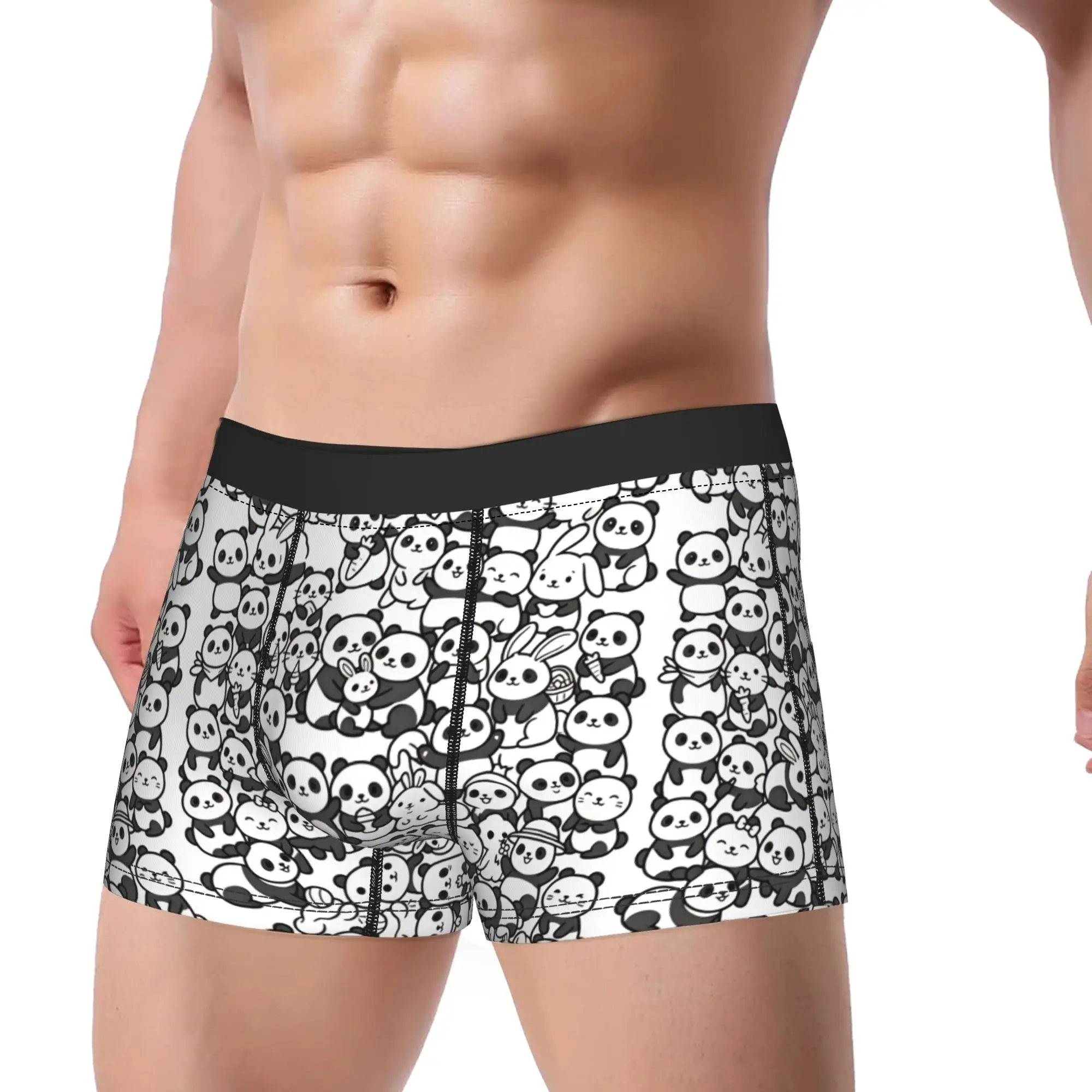 Cute Panda And Rabbit Doodle Pattern Line Art Underwear  Man Underpants Customs Classic Boxershorts Hot Sale Boxer Brief