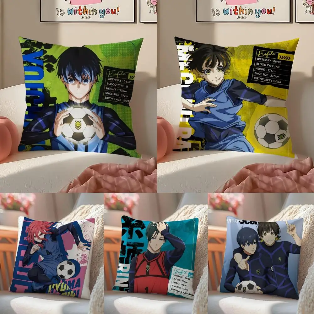 Anime B-Blue Lock Cushion Cover Linen Pillowcase Cover Soft Decor for Sofa Home Room