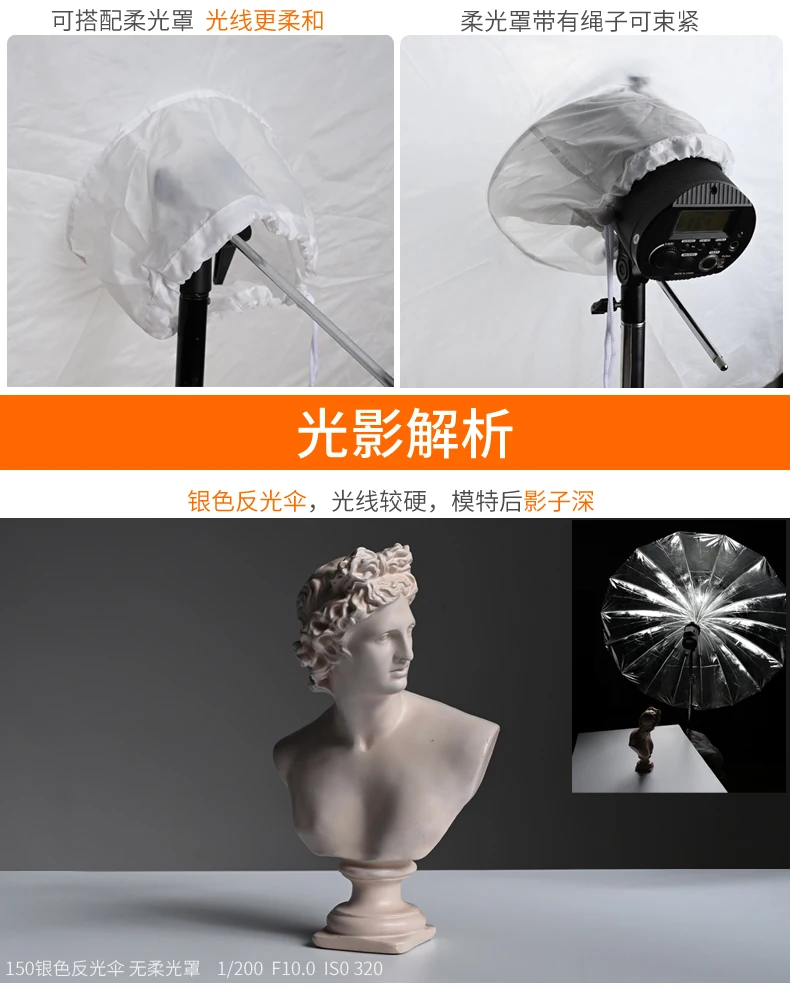 150cm Umbrella Diffuser White Transparent Black Reflector Parabolic Umbrella Cover