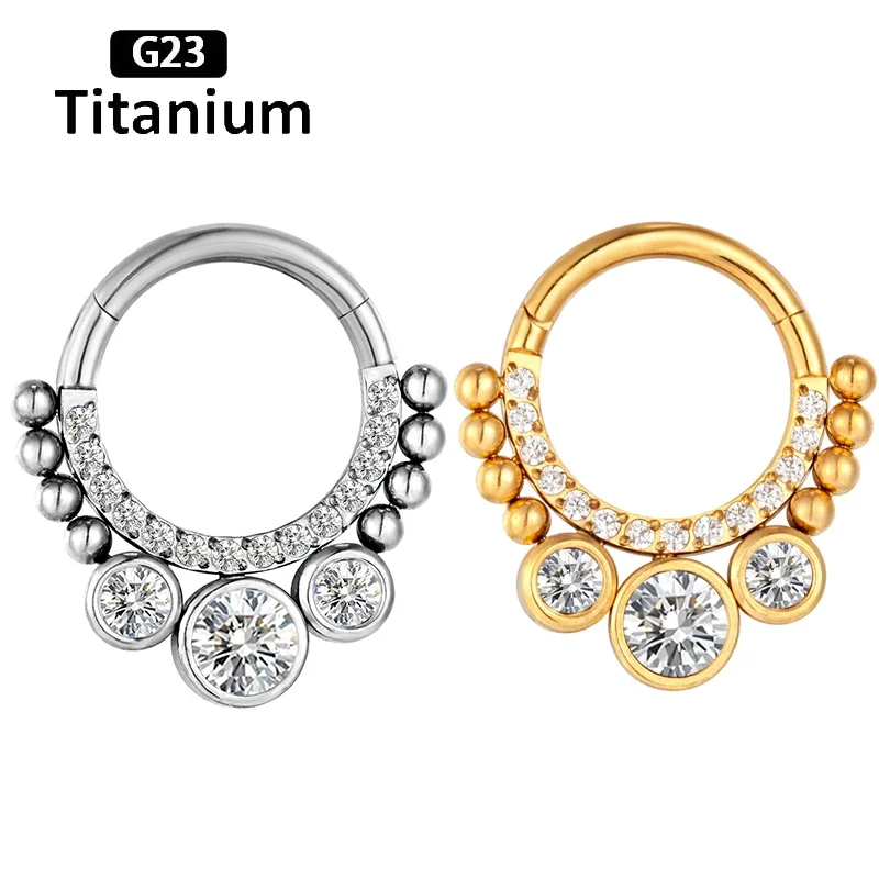 1PS G23 Titanium 16G CZ Cluster Septum Nose Ring Hinged Segment Balls Blaze Set Side Hinged Segment Hoop Cartilage body Piercing