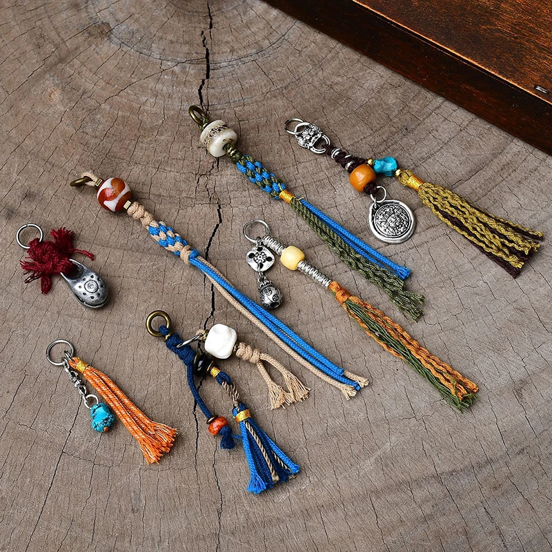 10pcs Key Ring DIY Mix Alloy Silver Turquoise Tassel Pendant With Tassel