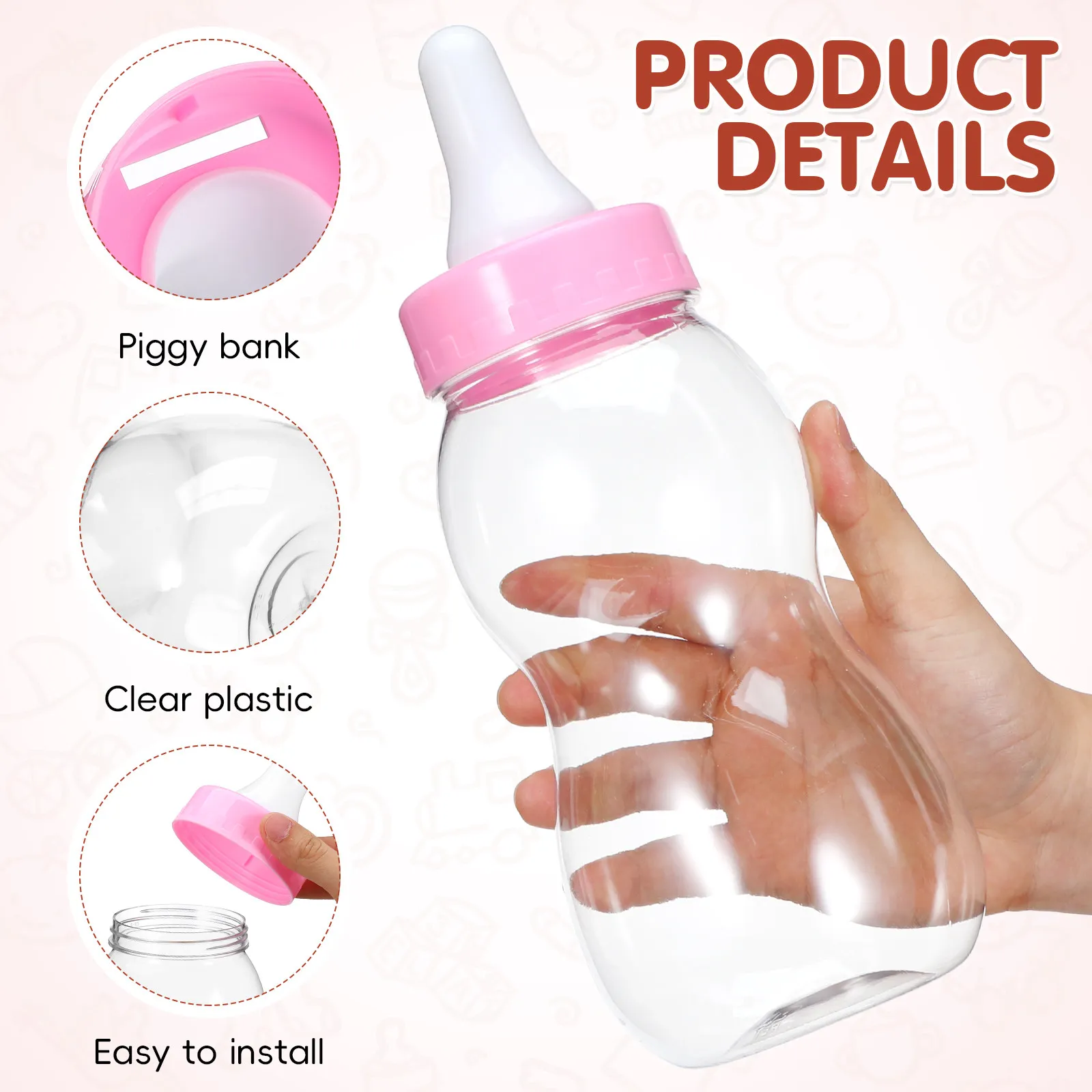 Bottle Shaped Piggy Bank Pink Plastic Saving Pot Money Box Birthday Decoration Saving Pot Piggy Bank
