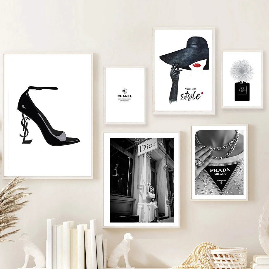 Fashionable Woman Luxury Perfume High-heeled Shoes Fashion Slogan Fashion Wall Art Canvas Painting Nordic Poster Room Decor