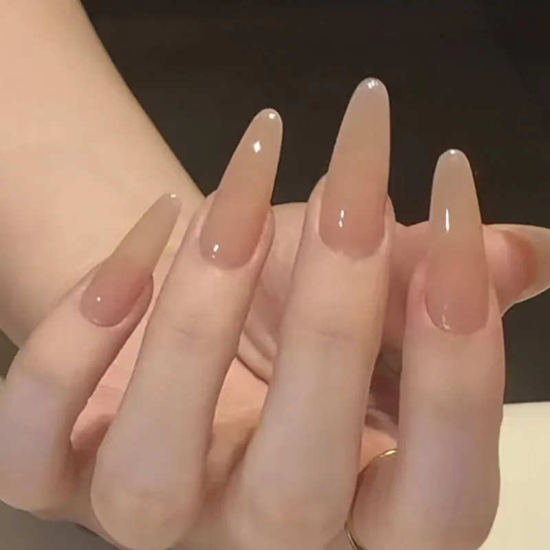 

24PCS Simple Nude Gradient French False Nails Fashionable Glossy Long Oval Fake Nails for Women Acrylic Wearable Nail Tips Tools