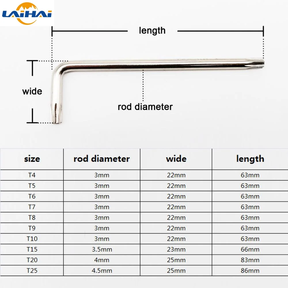 2pcs Steel T4 T5 T6 T7 T8 T9 T10 T15 T20 T25 T30 T40 Six Lobe Torx Head Tamper Proof Security Bolt Screwdriver Screw Driver Key