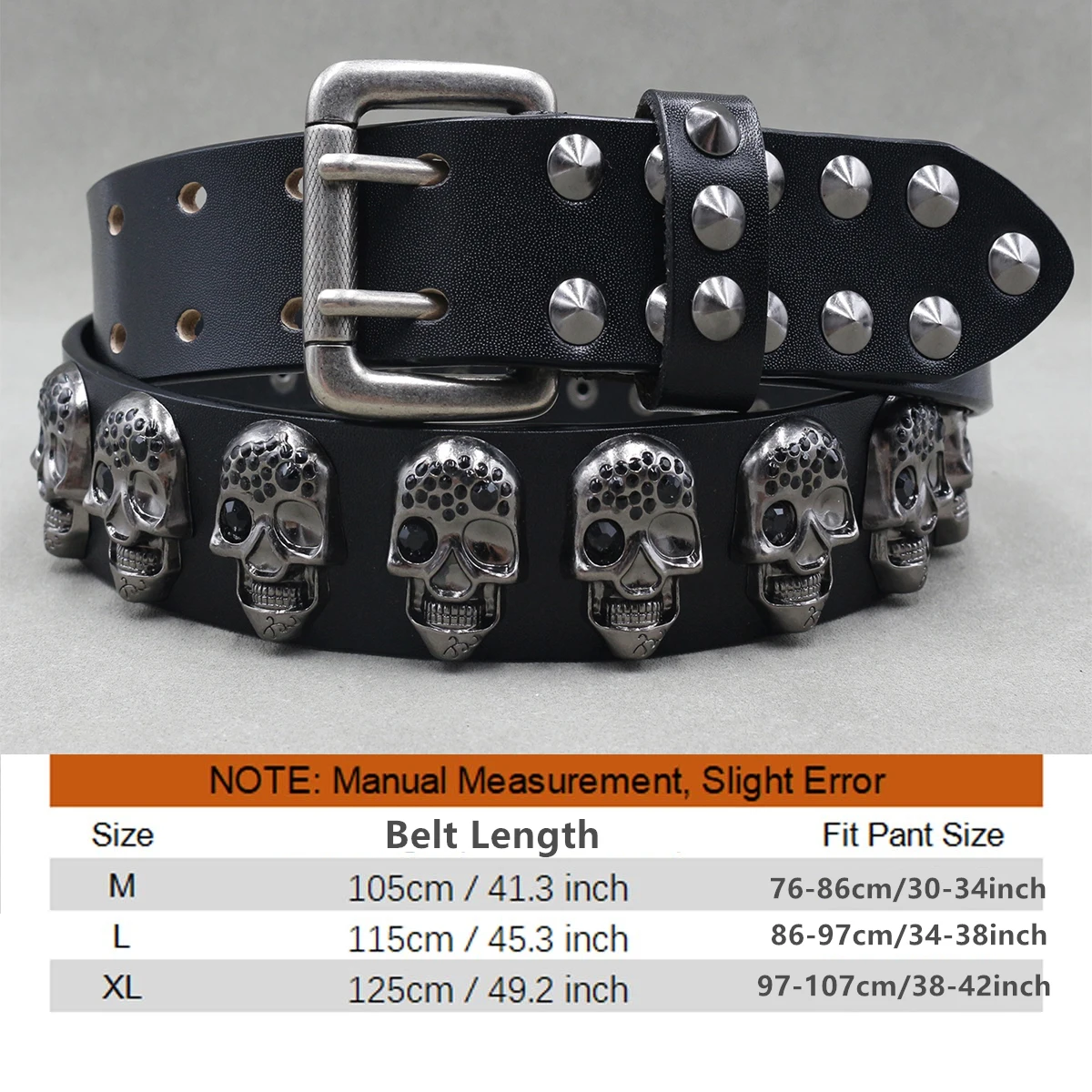Genuine Leather Studded Belt Adjustable Punk Style 41.3 Inches Grey Pyramid Studded Leather Belt Punk – shop.AxeDr.com main image 3