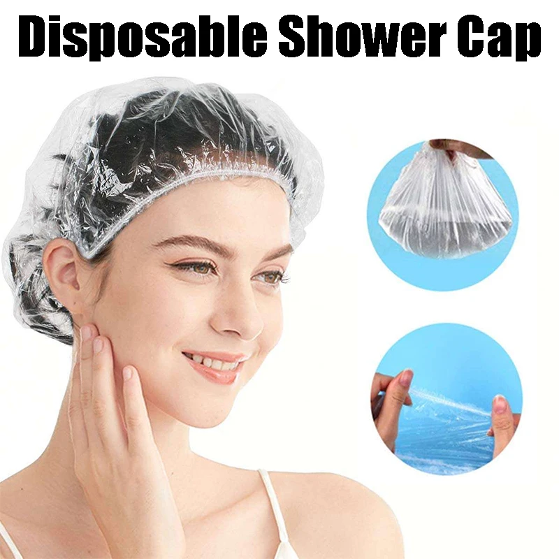 

Disposable Shower Caps Plastic Waterproof Hair Bath Cap for Home and Hotel and Hair Salon -Large 100Pcs