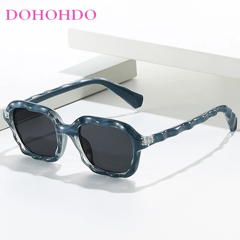 Vintage Square Unique Wave Shape Sunglasses Women Men Fashion Small Frame Design Outdoor Travel Beach Party Sun Glasses UV400