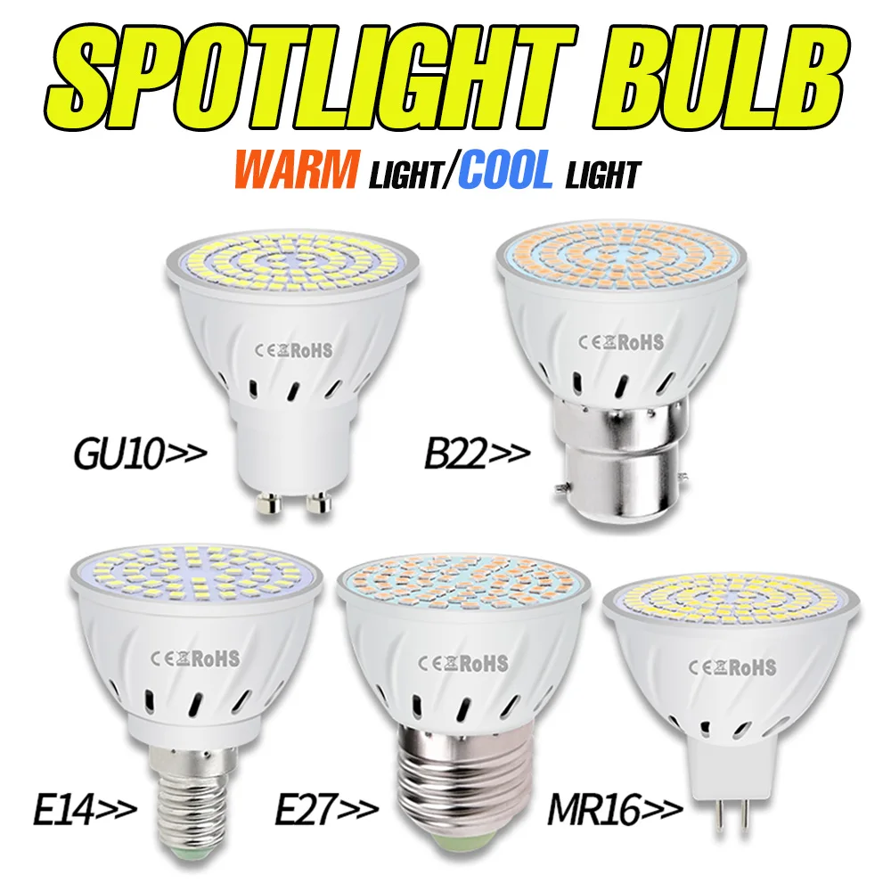 E27/E26 LED Bulb GU10 Spotlight MR16 Lamp E14 Light B22 Chandelier Bulbs GU5.3 AC 220V For Home Energy Saving Lighting Cold/Warm