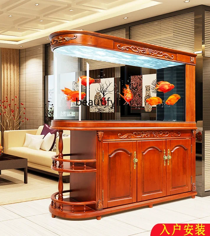 Bullet Household Living Room Solid Wood Fish Tank Large Base Cabinet Bottom Filter Ultra White Mute Aquarium Partition Screens