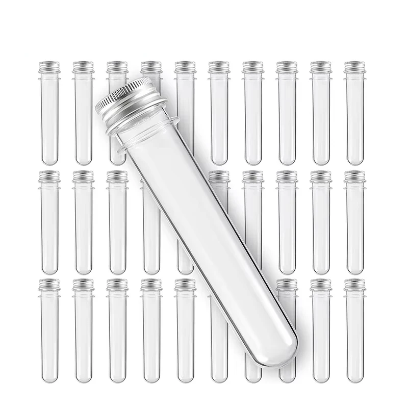 1 قطعة PET 40 مللي أنابيب اختبار بلاستيكية مسطحة شفافة مع أغطية لولبية أنبوب بلاستيكي شفاف