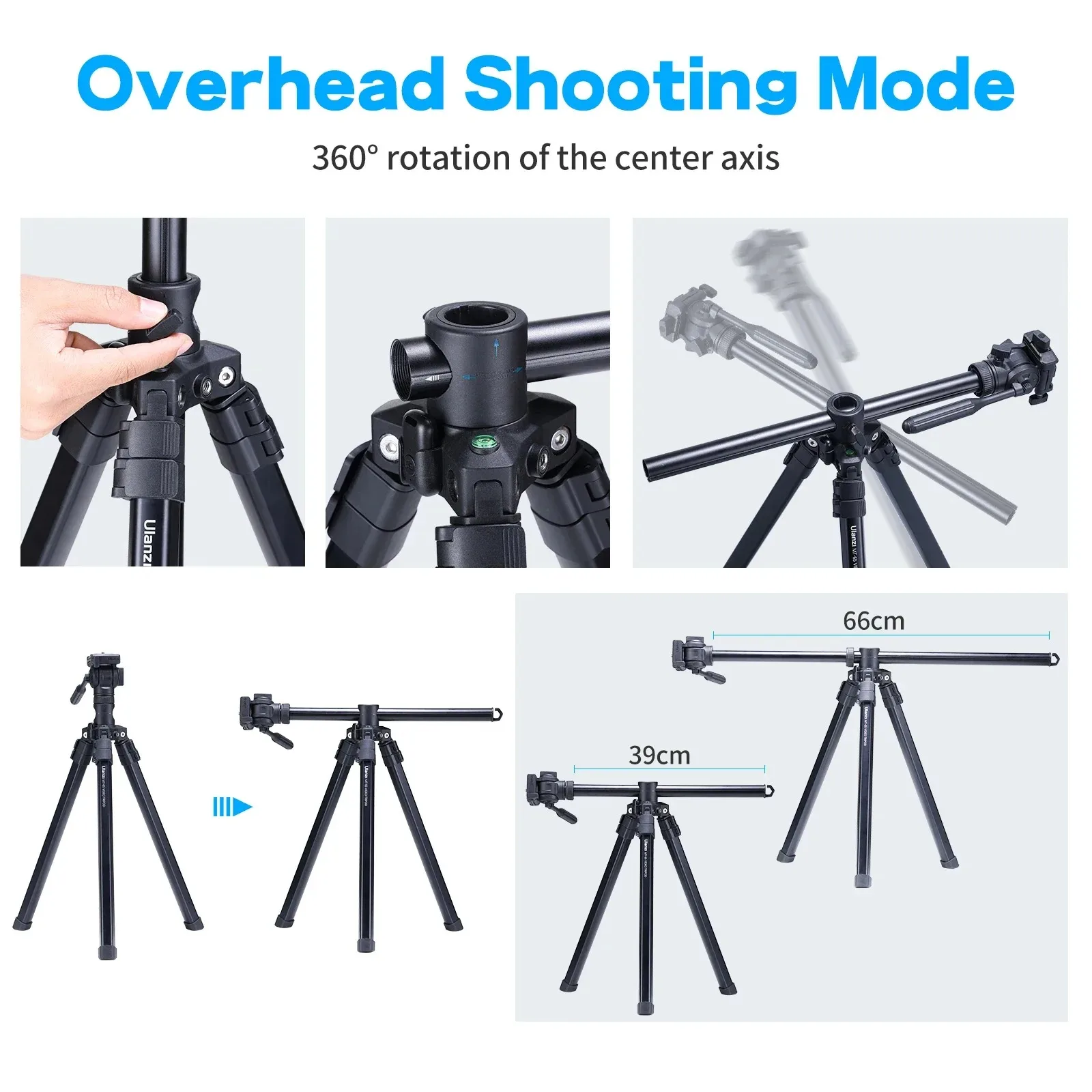 Trípode aéreo Original Ulanzi MT-65 de aluminio 1,76 M para cámara Canon Sony y teléfono móvil