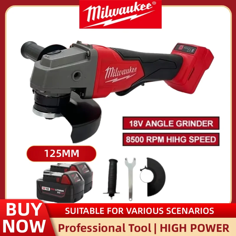 Milwaukee 125mm Cordless Angle Grinder, No-Lock Paddle Switch Design, Electric Cutting & Polishing Grinder Power Tool 18V