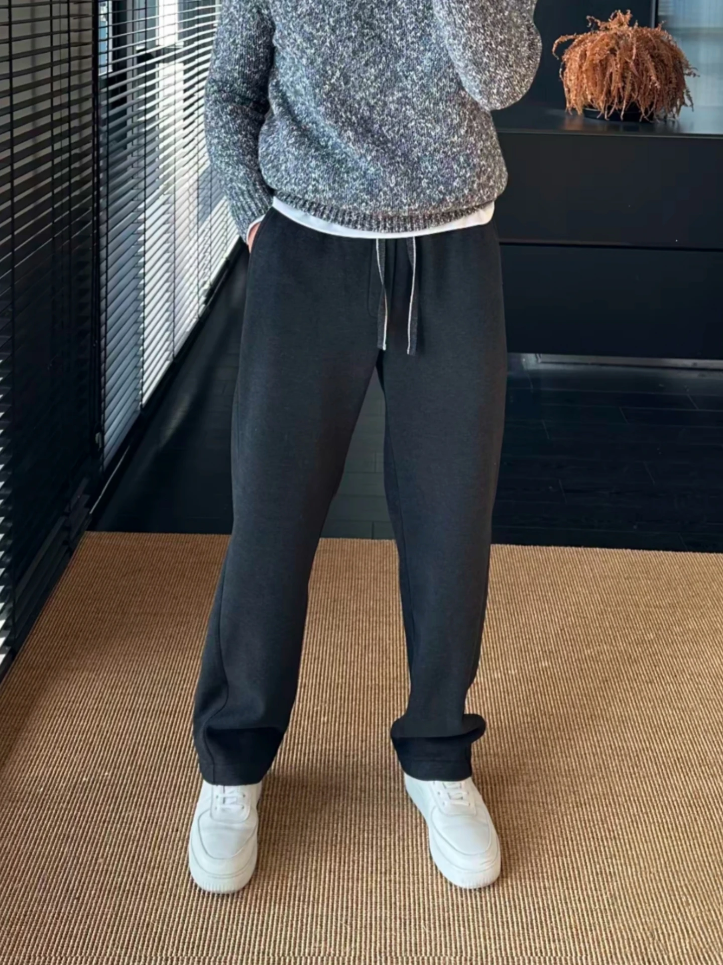 

Men's Straight Leg Fce Lined Casual Pants Winter Comfortable Faionable Spor Luxe Sle Polyester Fiber mid Waist