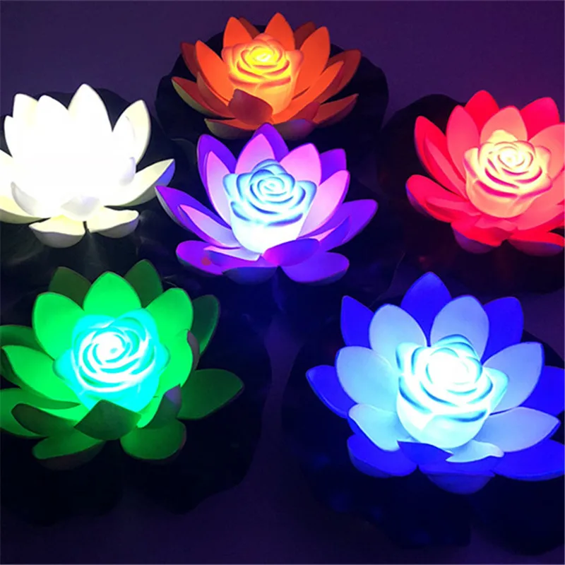 Artifical Floating Lotus Flower Lamp Solar Powered Night Light LED Energy Saving Lotus Lamp Garden Pool Pond Fountain Decoratio