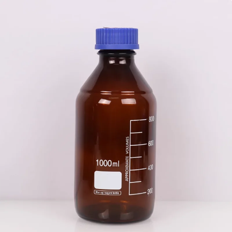 

Transparent scale threaded mouth blue cap reagent bottle wide-mouth bottle laboratory sampling bottle glass bottle light-proof