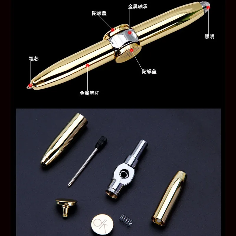 Penna a LED multifunzione creativa Spinning Decompression Gyro penna a sfera in metallo moda ufficio materiale scolastico penne per scrivere