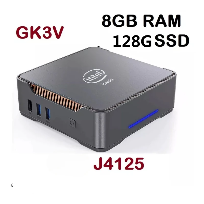 Mini PC GK3V Intel Celeron J4125 czterordzeniowy DDR4 8GB 128GB Windows 11 pulpit z portem HD VGA 1000M LAN BT4.2