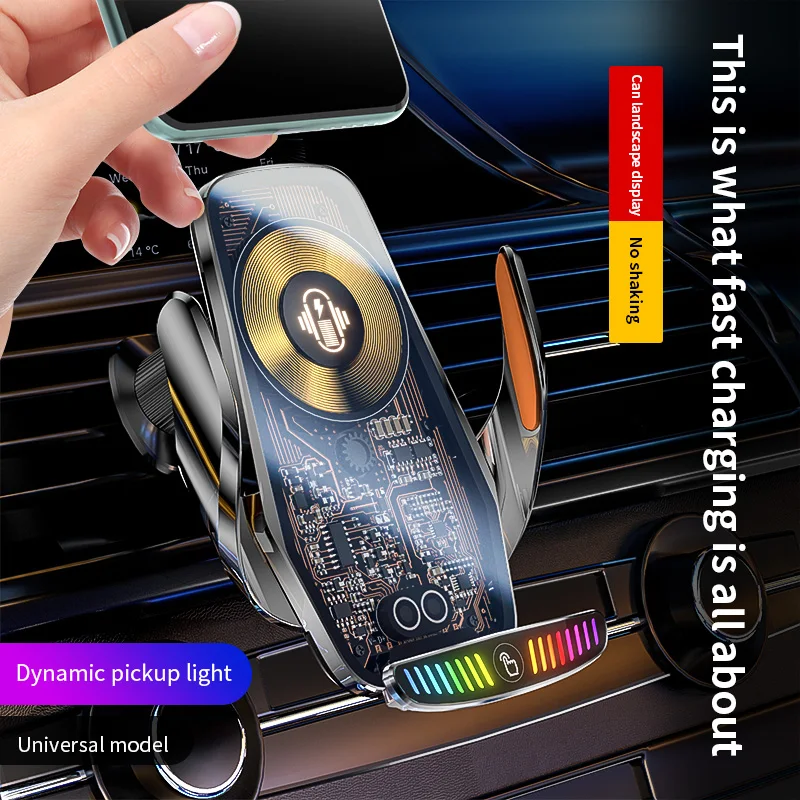 66W Magnetic Car Phone Holder 15W Wireless Fast Charger Car Phone Stand with Sound Pickup Lamp Touch Control for iPhone Samsung