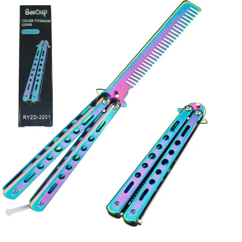 1PCS Foldable Comb Stainless Steel Butterfly Knife Comb Beard Moustache Brushe Salon Hairdressing Styling Tool