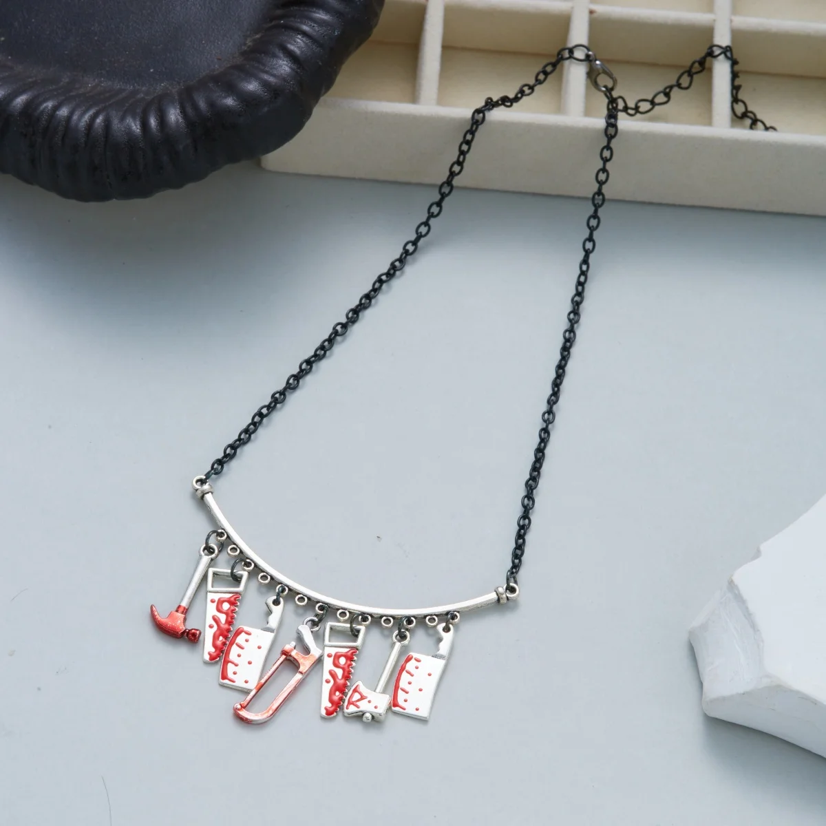 Halloween-Blut-Tropfen-Messer-Axt-förmige Quasten-Halskette für Damen und Herren, Gothic-Punk-Cosplay-Party-Ketten-Choker, Modeschmuck-Geschenke – Detail 18